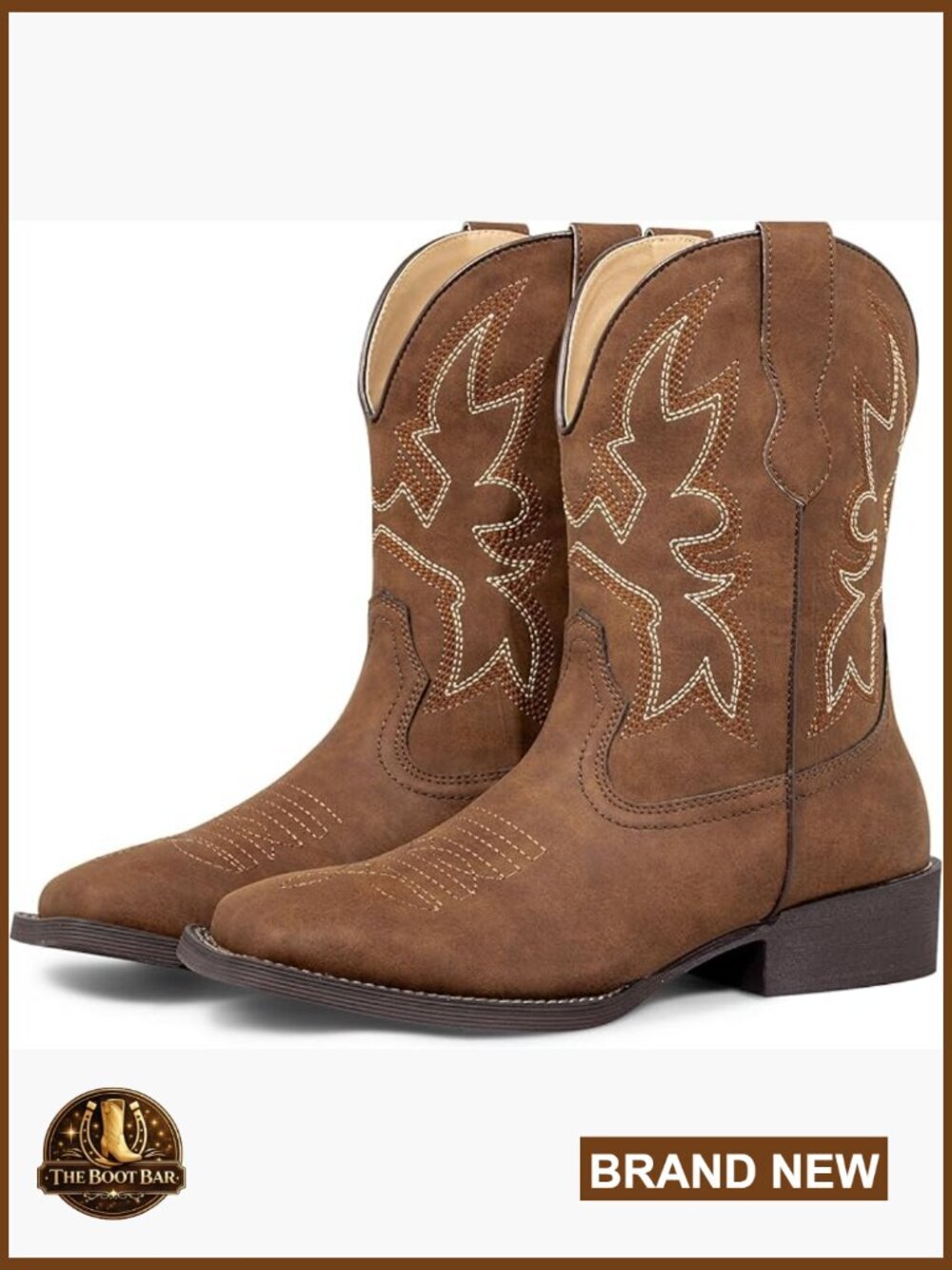 Western Cowgirl Booties Square Toe Embroidered Chunky Heel Pull On Short Boots